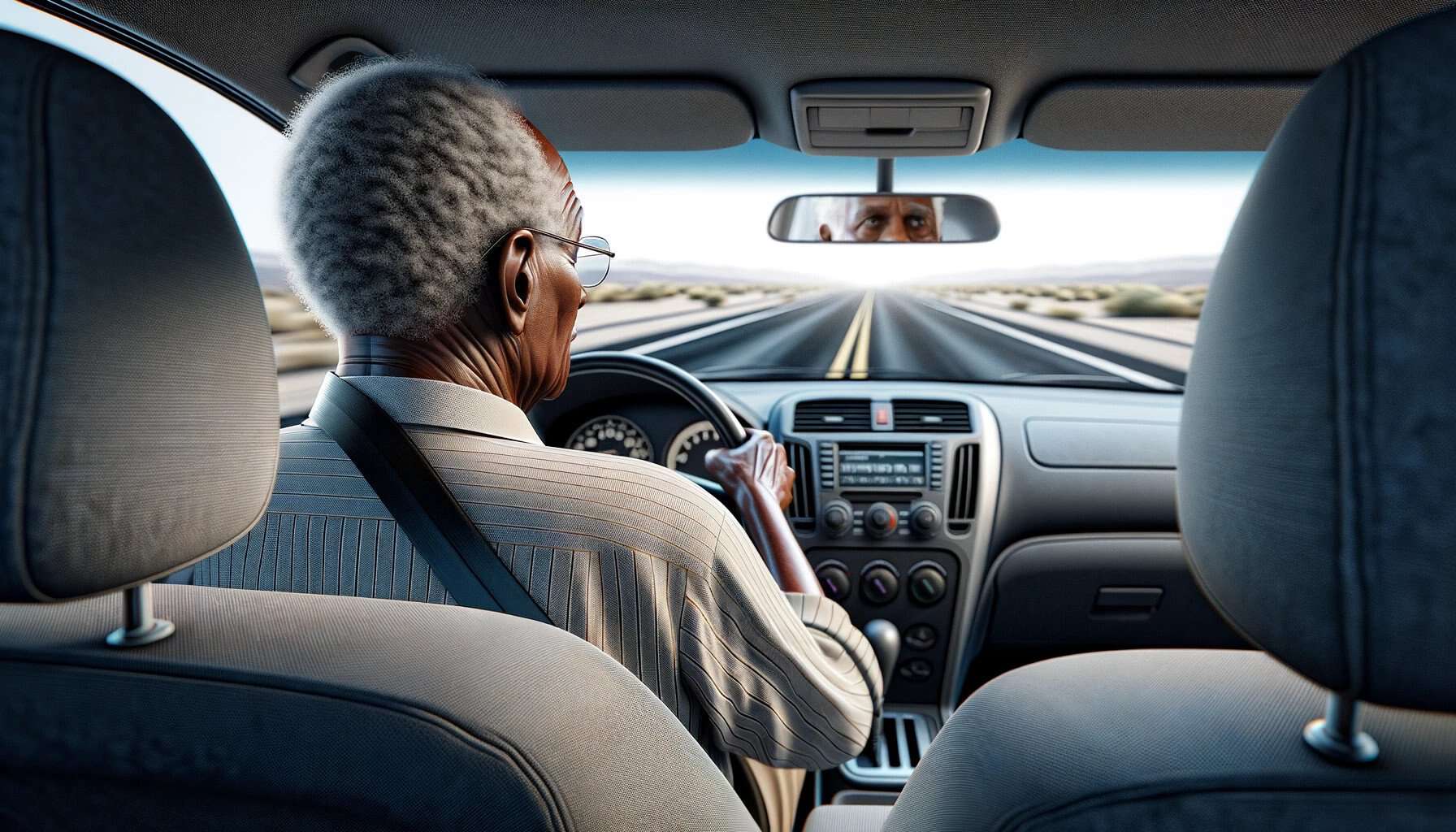 A driver checking the road from inside a car
